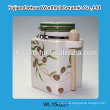 Handmade ceramic container with spoon,ceramic airtight container